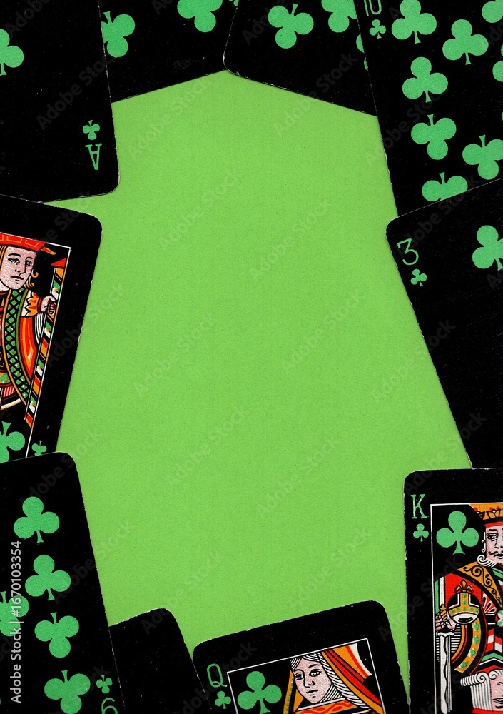 Obraz premium Black vintage playing cards on a bright coloured background.