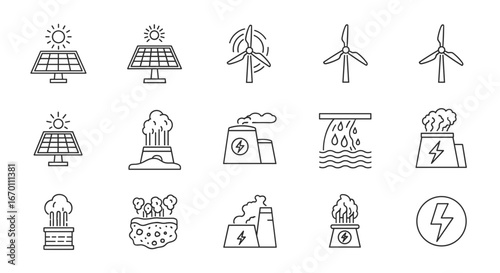 Illustration of various energy sources including renewable and nonrenewable