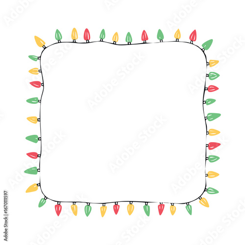 Vector illustration of a string of colorful holiday lights that can be joined end to end seamlessly to form longer strings as needed.
