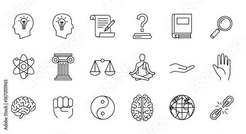 Collection of outline icons representing knowledge and understanding ideas