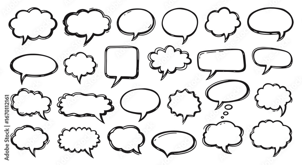Obraz premium A diverse collection of hand-drawn speech bubbles for communication and design