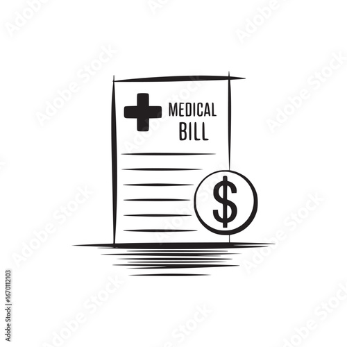 Medical bill icon with dollar sign and cross symbolizing healthcare expenses and financial burden concept