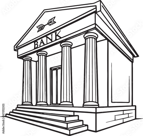 Simple outline style bank building with columns