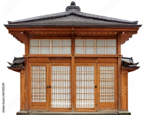  Minimalist Japanese Wooden House with Shoji Sliding Doors Isolated PNG