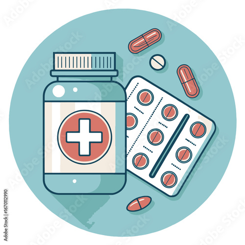 Collection of colorful medicine pills and capsules for healthcare and pharmaceutical design