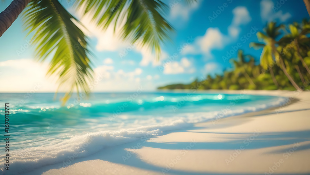 custom made wallpaper toronto digitalCrashing turquoise waves roll onto a sandy tropical beach framed by palm fronds.