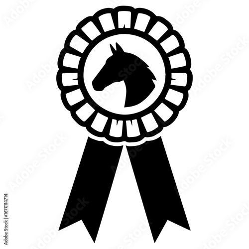 Rosette ribbon with horse icon with transparent background equestrian award emblem design
