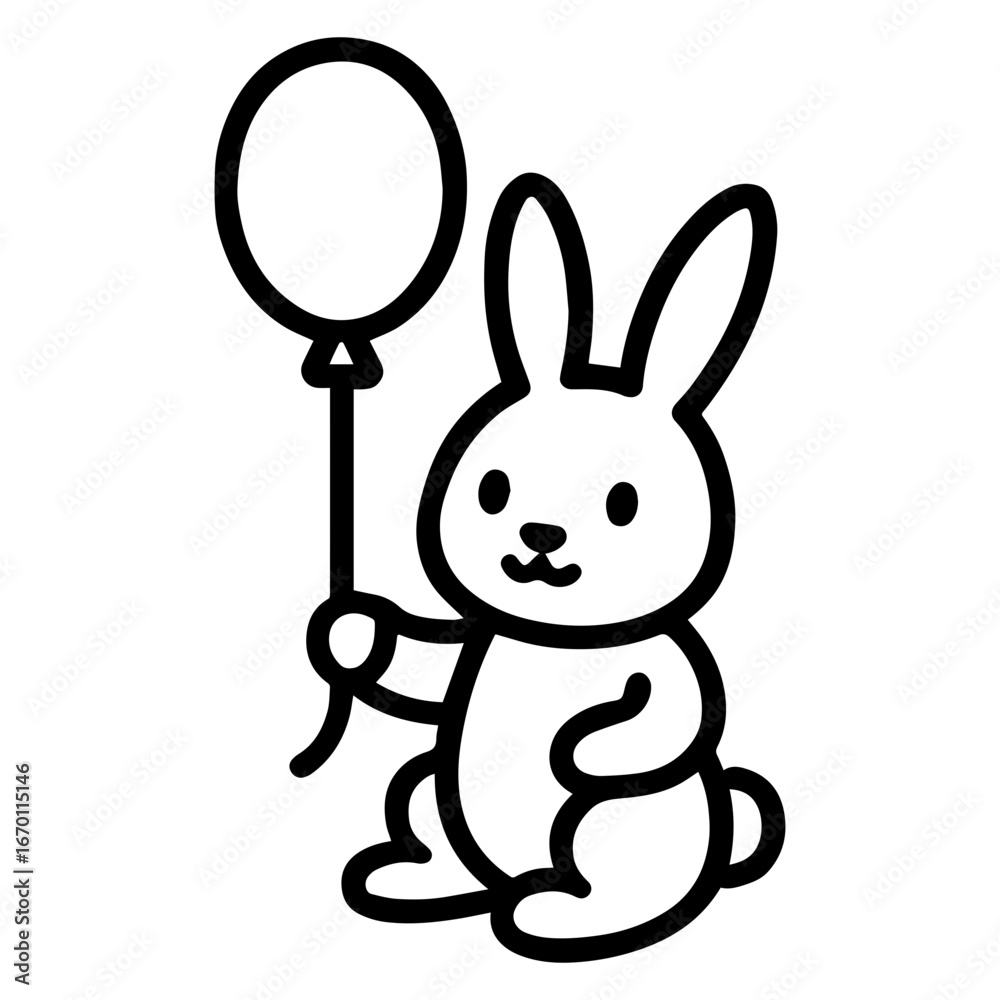 Obraz premium Cute bunny with a balloon icon with transparent background cartoon rabbit illustration 