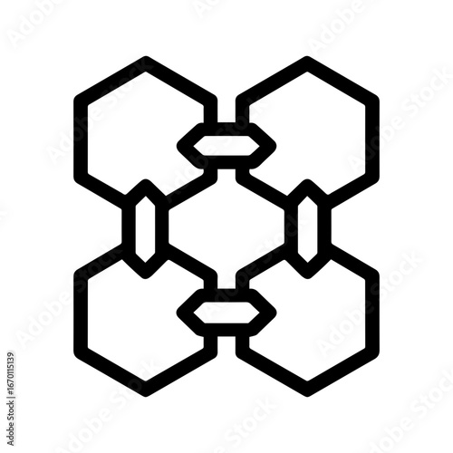 Blockchain chain links interlinked hexagons icon with transparent background digital network illustration
