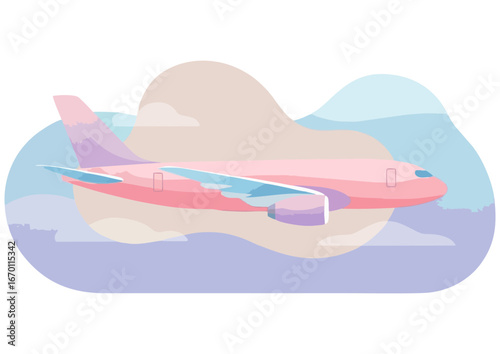 Stylized yellow airplane flying in a clear blue sky, vector illustration 