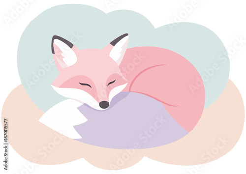 Cute sleeping fox character with pastel colors and cute accessories