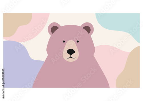 Cartoon bear cub character with a cute expression on a white background with copy space
