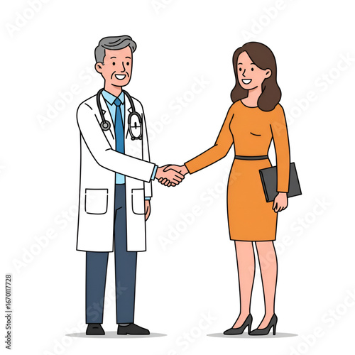 Doctor shaking hands with patient in medical office healthcare concept