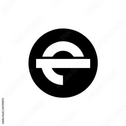 Simple bold black and white abstract circle logo with a horizontal line and curved element