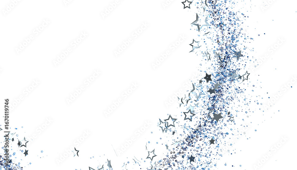 Fototapeta premium Sparkling silver stars and glitter on white. Perfect for holidays, celebrations, and festive designs.