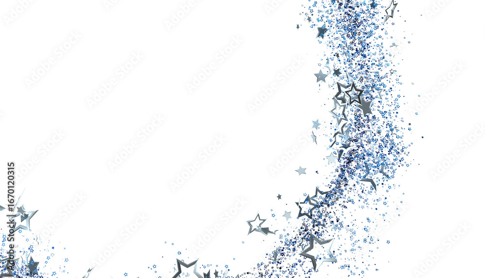 Obraz premium Sparkling silver and blue stars on white. Perfect for holidays, celebrations, and festive designs.
