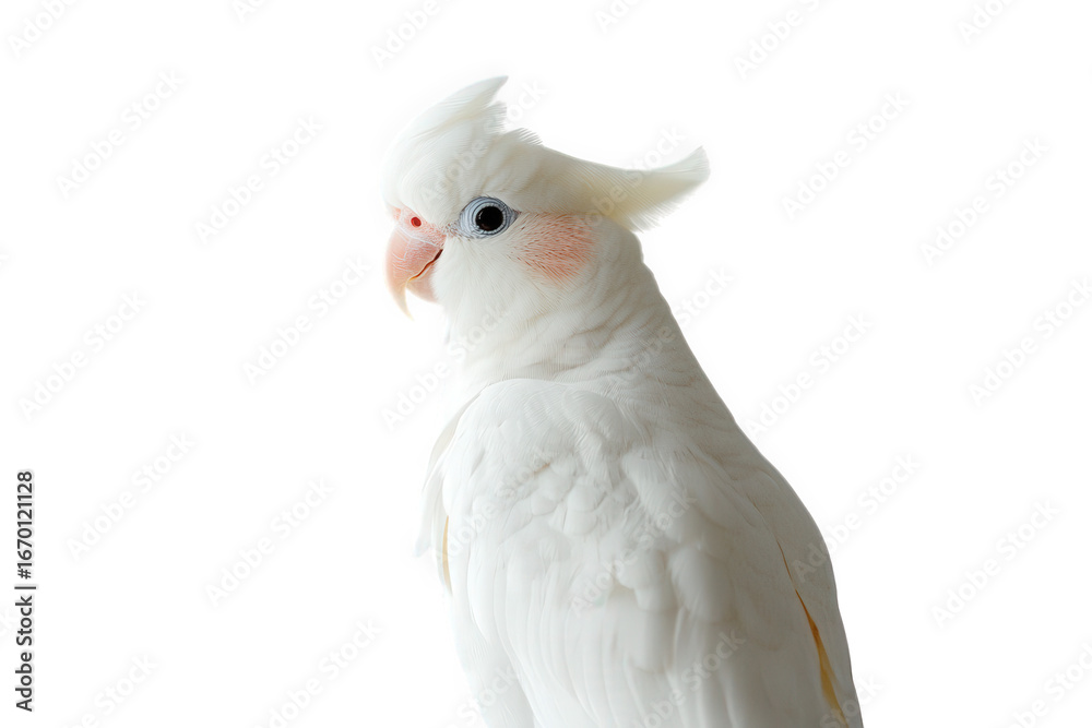 Obraz premium Beautiful white cockatiel with pink cheeks isolated on transparent background
