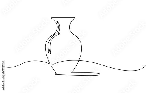 One line drawing of ancient Greek clay vase, vector.