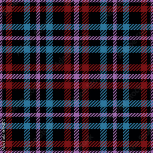 Seamless red, blue color check pattern. Repeating patern plaid. Checkered design for prints. Repeated tartan fabric. Vector scottish fabriс. Ekose texture. Madras flannel. Checker line. Stripe gingham
