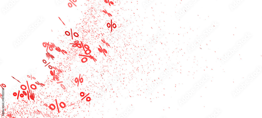 Obraz premium Abstract background with red percentage symbols exploding. Ideal for sale, discount, or promotion designs.