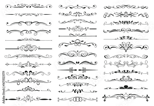 Elegant decorative dividers, ornate line separators, vintage flourish designs, whimsical borders vector