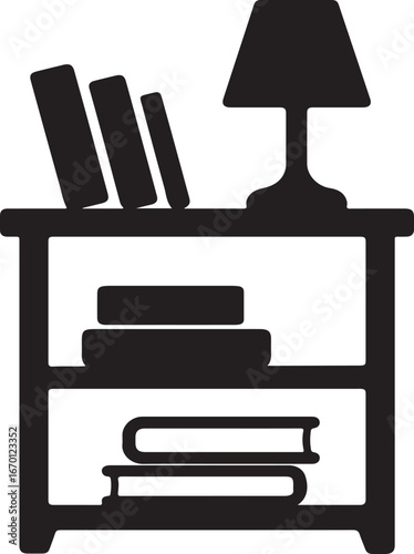 Minimalist Tabletop Bookshelf with Lamp – Black and White Illustration
