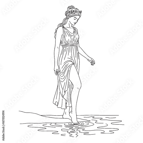 Love Goddess Aphrodite Line Art – Rose and Beauty Vector Outline Drawing with Elegant Flow – Aphrodite Drawing – Vector of Aphrodite – Aphrodite Outline – Greek Goddess Lineart