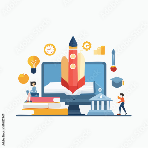 Flat education icon set with school and learning symbols. Clean scalable vector for online courses, infographic, and academic designs.
