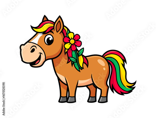 Cartoon horse with colorful mane and tail