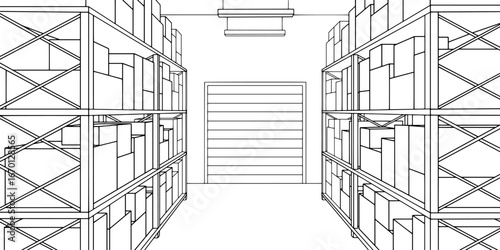 Storage interior graphic black white illustration vector 