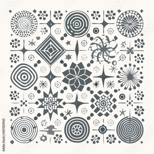 White modern geometric flowers pattern isolated with white highlights
1