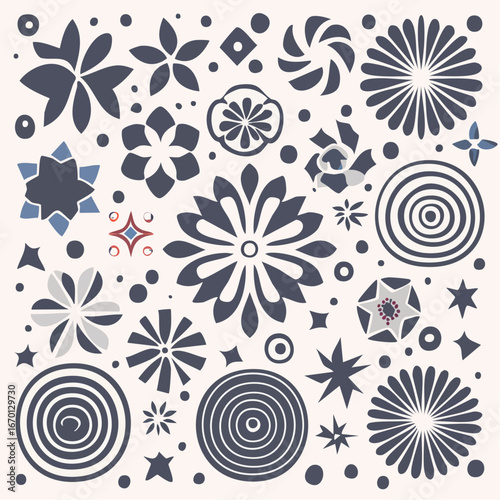 White modern geometric flowers pattern isolated with white highlights
3