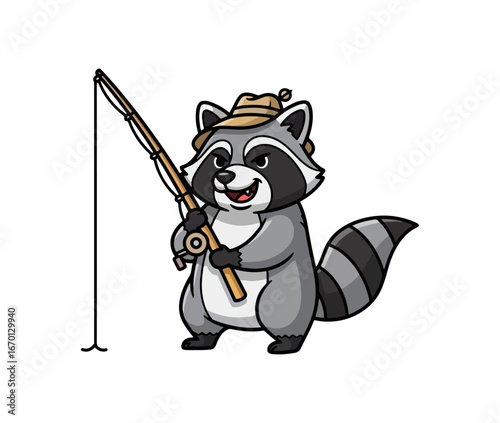 Cartoon raccoon fishing