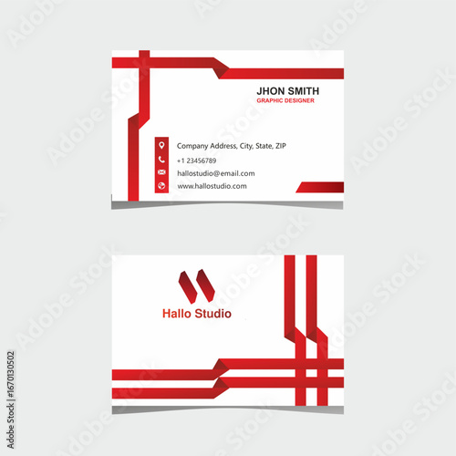 modern corporate business card template, red color vector editable