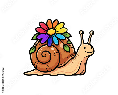 Cartoon snail with flower illustration