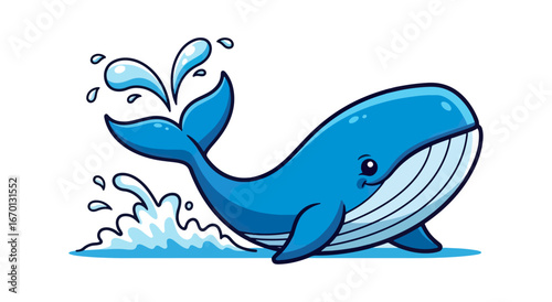 Cartoon whale splashing water illustration