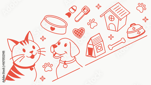 Cartoon Illustration of Pets and Pet Supplies.