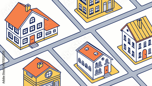 Colorful Isometric Cityscape of Homes and Streets.