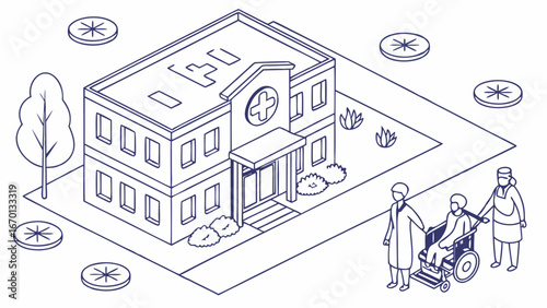 Hospital Care Illustration Medical Clinic Healthcare Accessibility Isometric View.