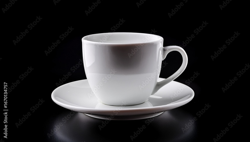 Fototapeta premium a white cup and saucer on a black background