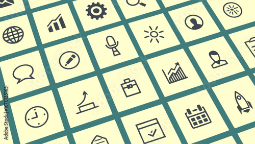 Abstract Grid of Business Icons Modern Marketing Strategy and Growth Concepts Illustration.