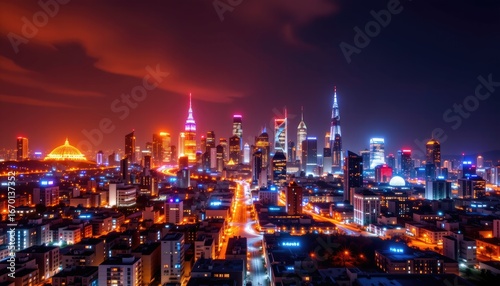 Wallpaper Mural Vibrant City Skyline at Night with Colorful Lights and Urban Landscape Torontodigital.ca