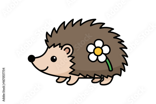 Cute hedgehog with flower illustration