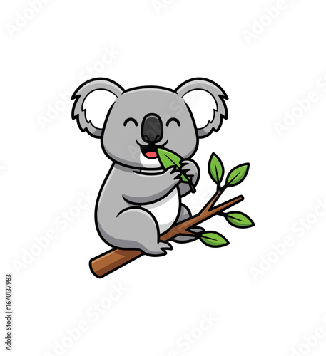 Cute koala eating leaf