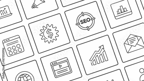 Digital Marketing Icons SEO Strategy Web Analytics Business Growth Online Advertising Illustration.