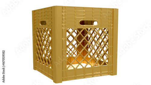The isolated yellow milk crate 3D modeling transparent object.