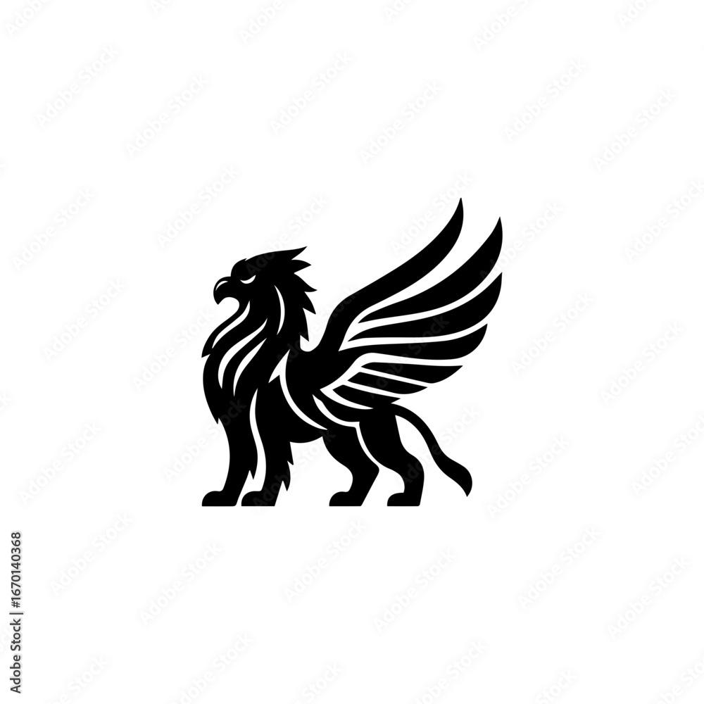 Obraz premium minimalist griffin mythology logo illustration design. elegant and powerfull pose griffin logo vector illustration.