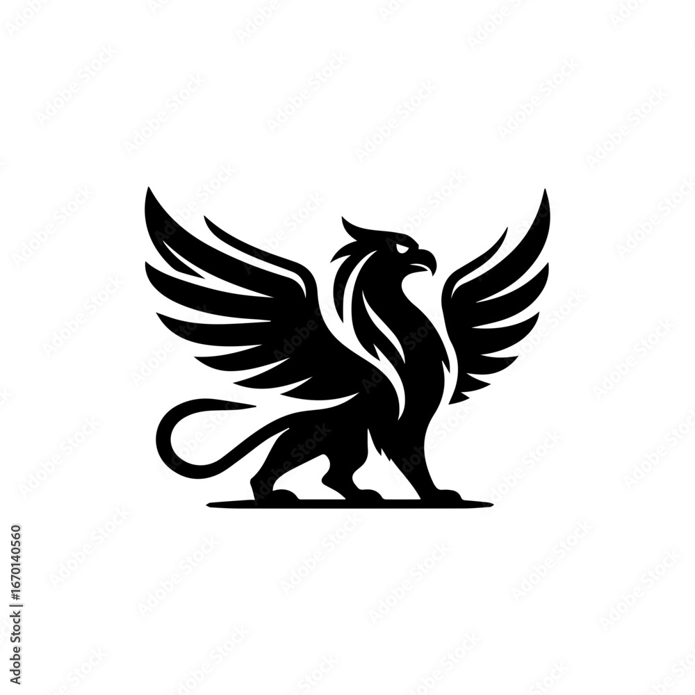 Fototapeta premium minimalist griffin mythology logo illustration design. elegant and powerfull pose griffin logo vector illustration.