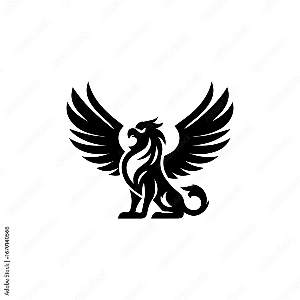 Obraz premium minimalist griffin mythology logo illustration design. elegant and powerfull pose griffin logo vector illustration.