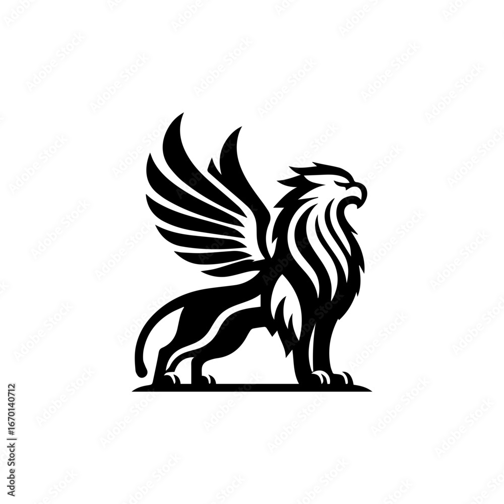 Obraz premium minimalist griffin mythology logo illustration design. elegant and powerfull pose griffin logo vector illustration.